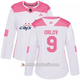 Dame Ishockey Washington Capitals Tröja Dmitry Orlov 9 Adidas 2017-2018 Vit Rosa Fashion Authentic
